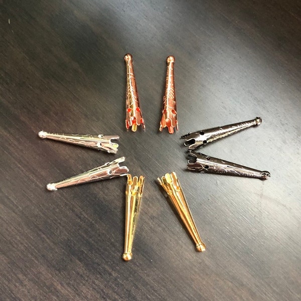 Bolo Tips, Gold, Silver, Copper, 33X7mm Plated Steel | Tips for DIY Bolo Tie | Cone End Caps | 1, 2 or 3pr or Set of 10 Copper Bolo Tips