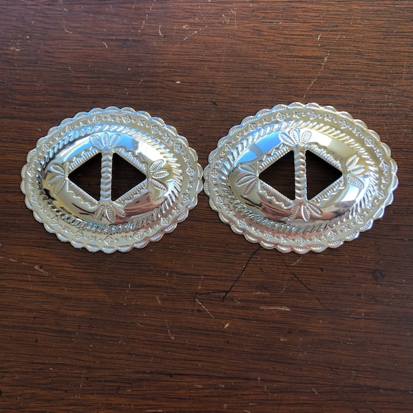 Concho, Oval, pair, 3x2.25,” Silverplate, Western Design | Concho, Jewelry, Belts, Hatband, Leather, Mens, Wedding, Horseshow 2pcs