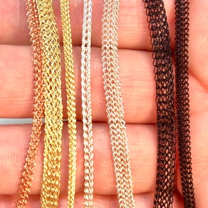 Knitted Wire Viking Mesh Chain by the Foot Copper, Silver, Black, Gold, Round, Flat Knitted Wire Mesh Tube, Slider Chain for DIY Jewelry image 1