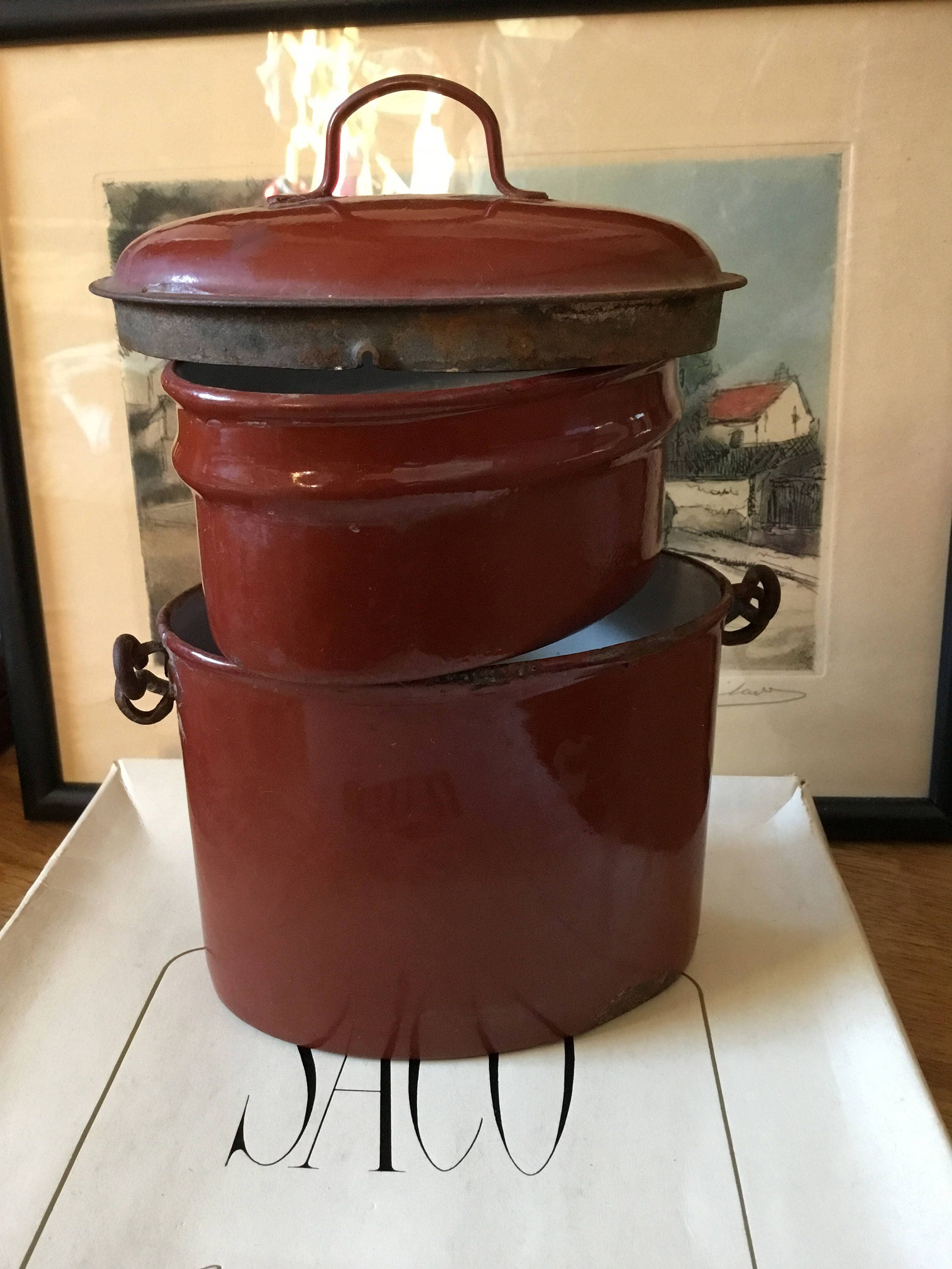 Français Cruche d'émail et Pot.... Parfait Pour Les Herbes de Cuisine