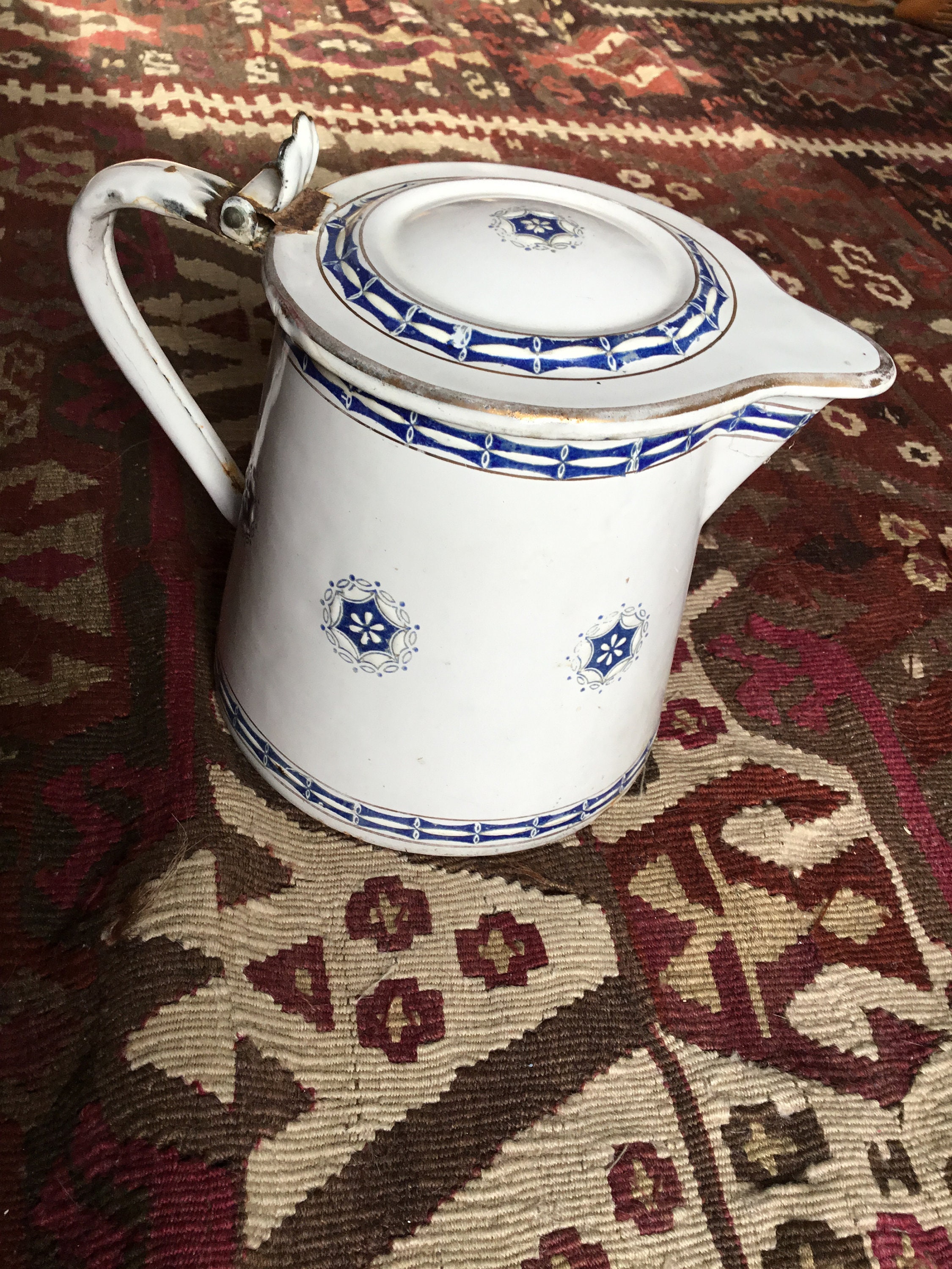 2 Cruches Français'émail Bleu