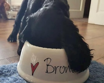 Spaniel bowl, Medium slanted dog bowl, dog bowl, ceramic dog bowl, dog food bowl, custom dog bowl, dog feeder, personalised dog bowl gift