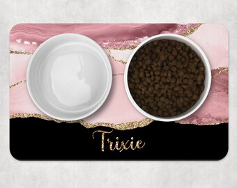 Pink Agate Personalised Pet Bowl Mat, Customised Bowl Mat, Dog Bowl Mat, Dog Food Mat, Puppy Bowl Mat, Cat Bowl Mat,Dog Mat Gift, Glitter