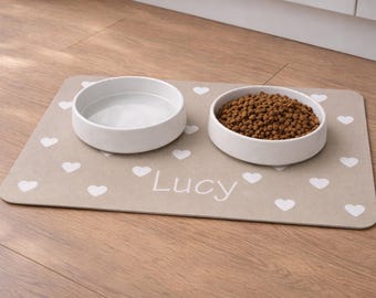 Personalised Love Heart mat, Dog Bowl Mat, Personalised Pet Bowl Mat, Customised Bowl placemat, Dog Food Mat, Puppy Bowl Mat, Cat Kitten Mat