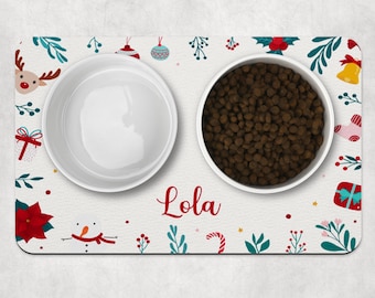 Christmas Dog Bowl Mat, Personalised Pet Bowl Mat, Xmas Design Bowl Mat, Dog Puppy Kitten Cat Food Mat, Stocking Filler, Christmas gift