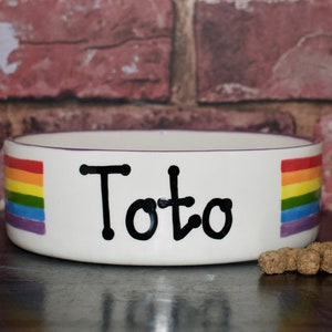 small dog bowl, personalised dog bowl, ceramic dog bowl, cat bowl with name, custom dog bowl, dog food bowl, dog feeder, gay pride bowl