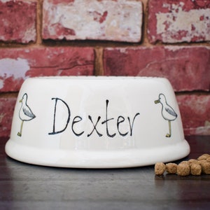 Small slanted bowl, dog bowl, cat bowl, personalised dog bowl, cat bowl with name, custom dog bowl, ceramic dog bowl, dog food bowl, seagull