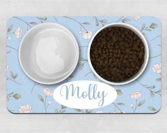 Floral Personalised Dog Bowl Mat, Pet Bowl Mat, Customised Bowl Mat, Dog Food Mat, Pup Bowl Mat, Cat Kitten Mat, Dog Mat Gift, Dog Gift Mat