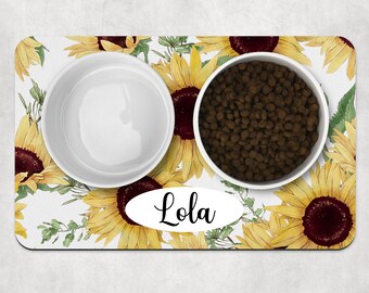Sunflower Personalised Pet Bowl Mat, Customised Bowl Mat, Floral Dog Bowl Mat, Dog Food Mat, Puppy Bowl Mat, Cat Bowl Mat, Flower Dog Mat