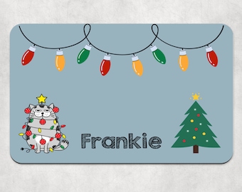 Christmas Cat Bowl Mat, Personalised Pet Bowl Mat, Xmas Design Bowl Mat, Kitten Cat Food Mat, Stocking Filler, Cat  Christmas gift, Cat mat