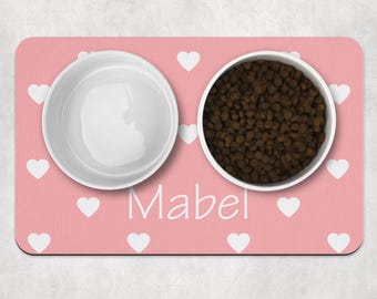 Personalised Love Heart mat, Dog Bowl Mat, Personalised Pet Bowl Mat, Dog Food Mat, Customised Bowl placemat, Puppy Bowl Mat, Cat Kitten Mat