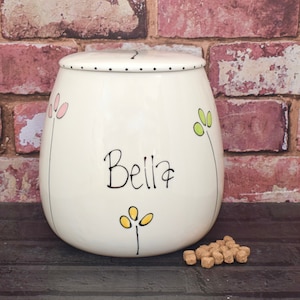 Large personalised dog treat jar, personalised dog canister, dog food storage container, dog jar personalised, hand painted dog food holder