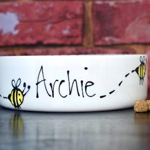 gepersonaliseerde Dog Bowl, Dog Bowl, kat kom met naam, aangepaste hond kom, hond voedsel Bowl, hond feeder, Save the Bees, kat kom, keramische Dog Bowl