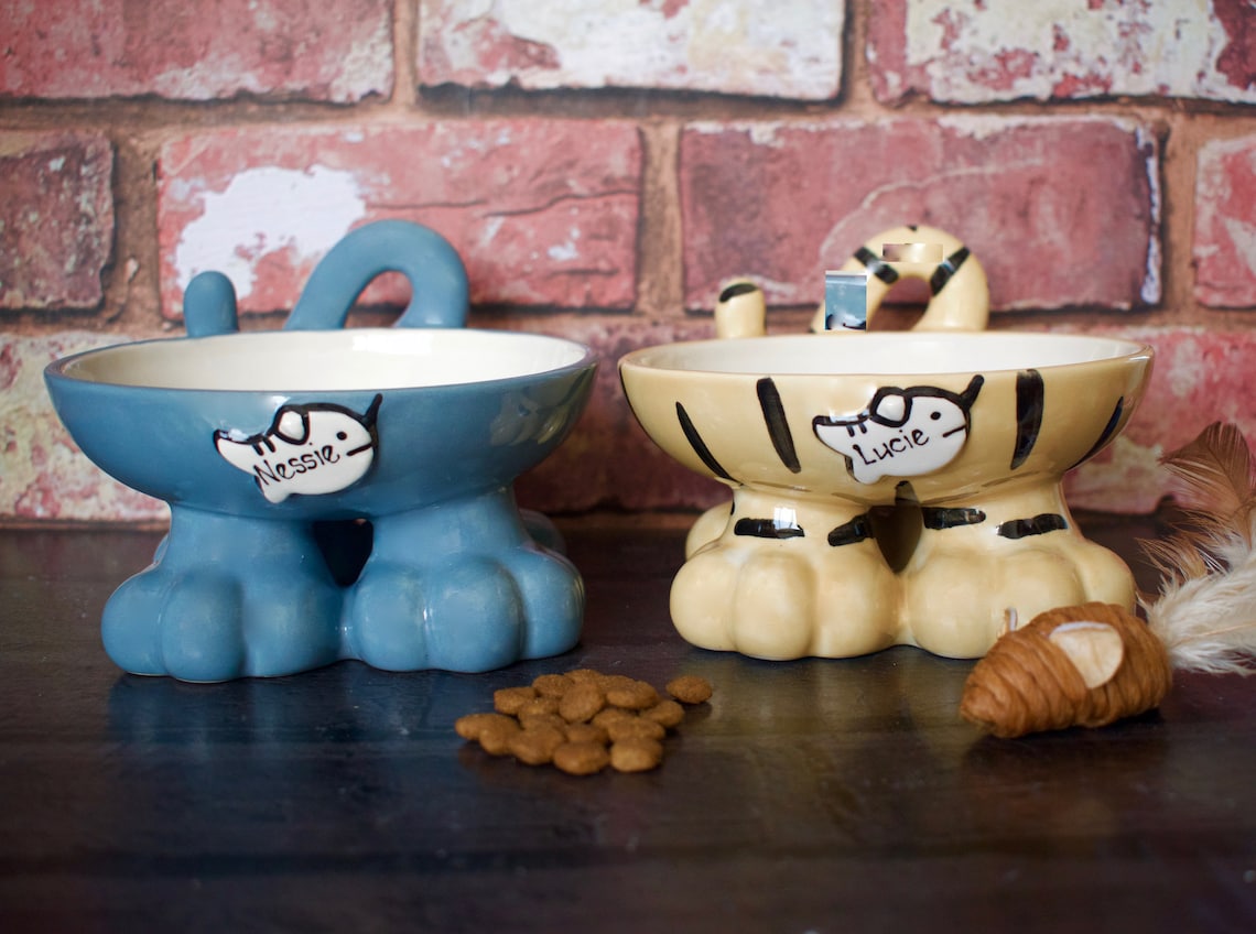 Elevated cat bowl raised cat bowl personalised cat bowl cat Etsy