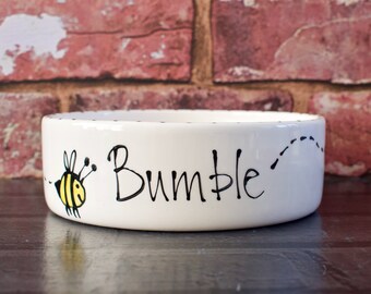 personalised dog bowl, ceramic dog bowl, Bee bowl, cat bowl with name, custom dog bowl, dog food bowl, dog feeder, cat gift, cat food dish