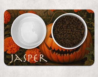 Personalised Halloween Pumpkin Pet Feeding Mat, Jack O’Lantern Pet Placemat, Spooky Dog Bowl Mat, Cat Food Mat, Halloween Pet Gift, Dog mat