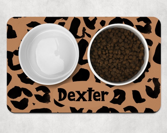 Dog Bowl Mat Leopard Print Brown, Personalised Pet Bowl Mat