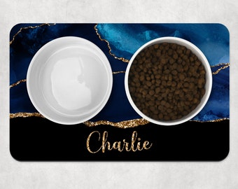 Blue Agate Personalised Pet Bowl Mat, Customised Bowl Mat, Dog Bowl Mat, Dog Food Mat, Puppy Bowl Mat, Cat Bowl Mat,Dog Mat Gift, Glitter