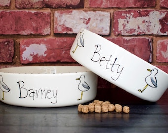 Medium dog bowl, dog bowl, dog food bowl, personalised dog bowl, ceramic dog bowl, dog food holder, custom dog bowl, dog water bowl, seagull