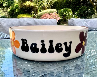 large dog bowl, personalised dog bowl, large dog feeder, dog water bowl, dog food holder, dog food bowl, ceramic dog bowl, Retro Dog bowl
