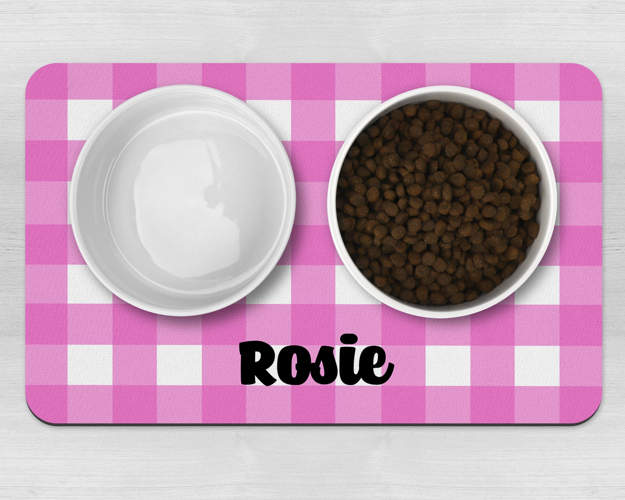 Dog Bowl Mat Grey Check Print Personalised Pet Bowl Mat Etsy