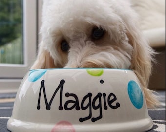 Spaniel bowl, dog bowl, dog food bowl, custom dog bowl, dog feeder, personalised dog bowl, dog bowls, dog gift, slanted ceramic dog bowl