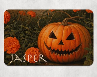Personalised Halloween Pumpkin Pet Feeding Mat, Jack O’Lantern Pet Placemat, Spooky Dog Bowl Mat, Cat Food Mat, Halloween Pet Gift, Dog mat