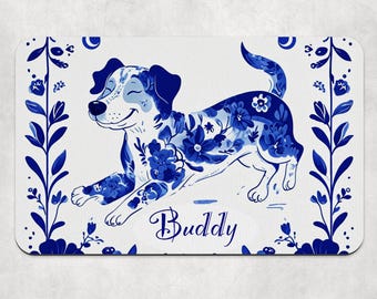 Personalised Dog Placemat, Blue Chinoiserie Style Dog Feeding Mat, Custom Dog Bowl Mat, Unique Gift for Dog Lovers, Personalised Dog Gift