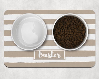 Beige hondenvoerbakmat, gepersonaliseerde hondenvoerbakmat, gestreepte hondenvoerbakmat, gepersonaliseerde hondenvoerbakmat, puppyvoerbakmat, kattenbakmat, hondenvoerbakmat cadeau