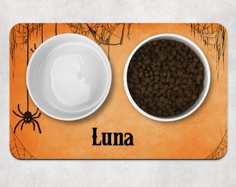 Halloween mat, Dog Bowl Mat, Personalised Pet Bowl Mat, Halloween spiders, Customised Bowl Mat, Dog Food Mat, Puppy Bowl Mat, Cat bowl Mat