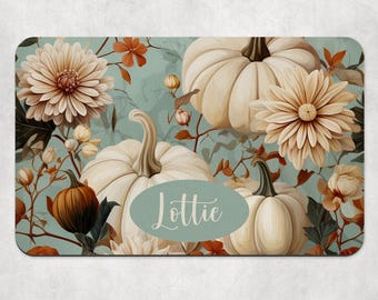Personalised Halloween Pet Bowl Mat, Pumpkin Floral Dog Placemat, Non Slip Washable Food Mat for Dogs & Cats, Stylish Pet Gift, Fall gift