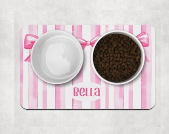 Dog Bowl Mat, Custom Name Bowl Dog Mat, Personalised Pet Bowl Mat, Dog Food Mat, Puppy Bowl Mat,Cat Kitten Mat, Pretty Coquette Bow Design