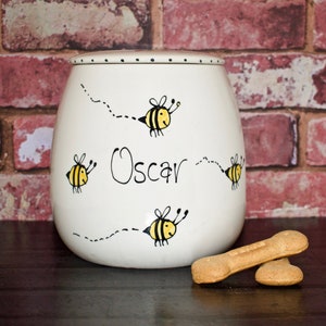 Large personalised dog treat jar, personalised dog food jar, dog food canister, dog treat jar, ceramic dog treat jar, dog food storage, bee