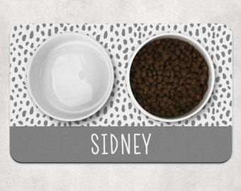 Dog Bowl Mat, Personalised Pet Bowl Mat, Customised Bowl Mat, Dark Grey Dog Food Mat, Puppy Bowl Mat, Cat Kitten Mat, Dog Mat,Dog Lover Gift