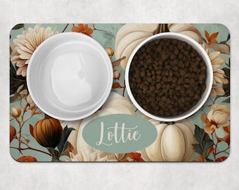 Personalised Halloween Pet Bowl Mat, Pumpkin Floral Dog Placemat, Non Slip Washable Food Mat for Dogs & Cats, Stylish Pet Gift, Fall gift
