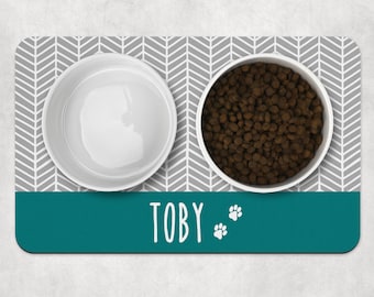 Dog Mat Paw Print, Dog Bowl Mat, Personalised Pet Bowl Mat, Customised Bowl Mat, Dark Grey Dog Food Mat, Puppy Bowl Mat, Cat Kitten Mat