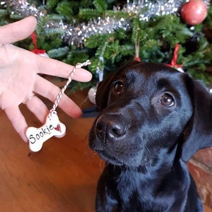 Dog Christmas decoration, personalised Christmas decoration, dog bone hanging decoration, personalised ceramic bone, gift for dogs,