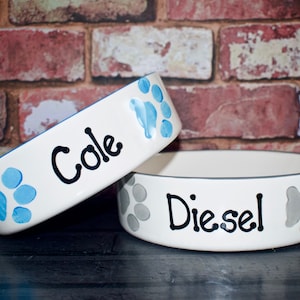 gepersonaliseerde Dog Bowl, Dog Bowl, kat kom met naam, aangepaste hond kom, hond voedsel Bowl, hond feeder, Paw Print Bowl, kat kom, keramische Dog Bowl