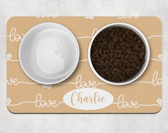 Personalised Valentine Pet Bowl Mat, Love Heart Dog Placemat, Non Slip Washable Food Mat for Dogs & Cats, Cute Pet Gift, Pastel dog bowl mat