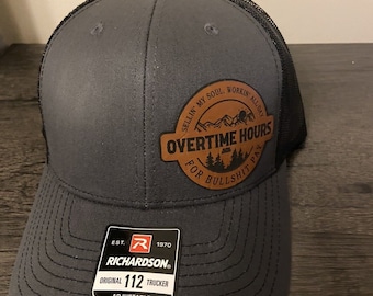 Overtime Hours leather patch Trucker hat Richardson 112