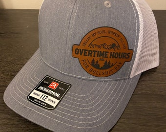 Overtime Hours leather patch Trucker hat Richardson 112