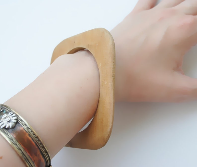 Wood Bracelet Vintage Bangle Vintage Wood Bangle Boho Bangle Square Bangle Natural Jewelry Tribal Bracelet Ethnic Bracelet