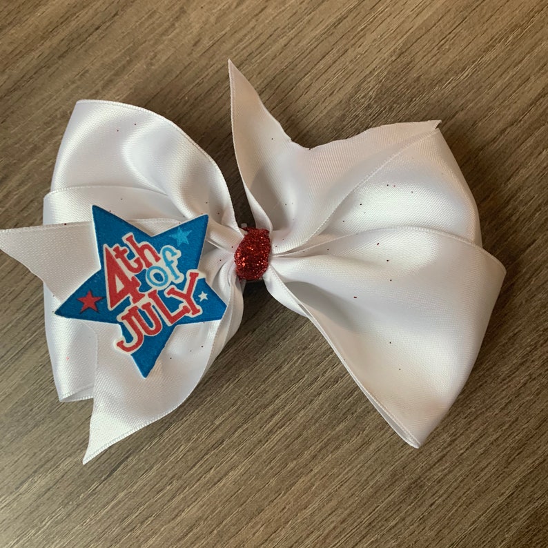 4th of July White Hair Bow