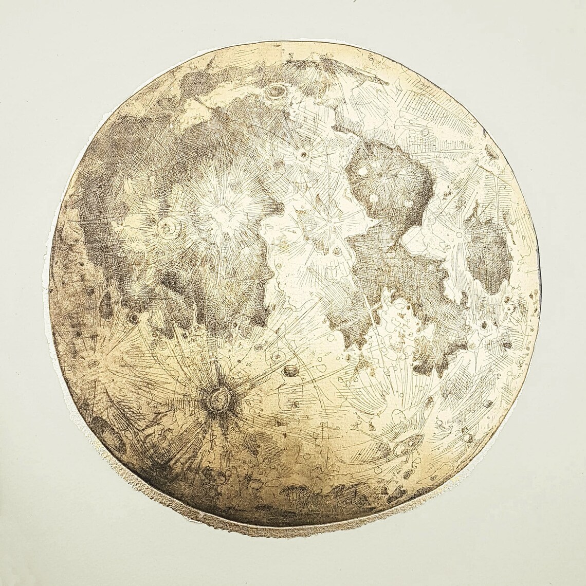 Golden Moon Etching Gold Leaf Black Print Original Star Etsy