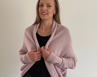 Kaschmir-Strickjacke, Strickjacke, Gestrickter Kaschmir, Strickjacke vorne offen, Jacke mit lockerer Passform, Leichte Strickjacke, Übergroße Strickjacke