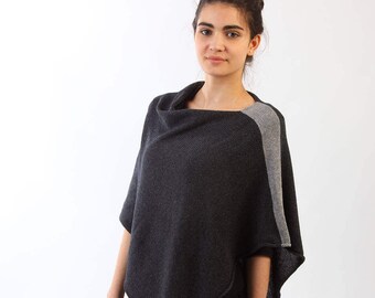 Knitted poncho, Anthracite color cape, Knitted cape, Cashmere lambswool viscose poncho, Lightweight poncho, Cashmere blend poncho, Grey cape