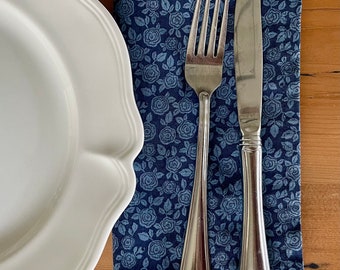 Blue Rose Cotton Dinner Napkin - Penny Rose Floral Print