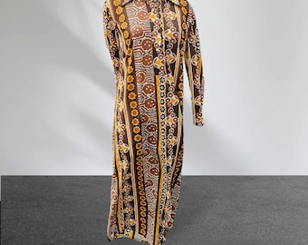 Vintage 70's Brown Floral Dress Nightgown Caftan