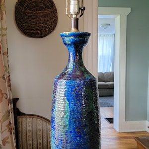 Vintage Blue Green Bitossi Inspired Mid Century Ceramic Table Lamp