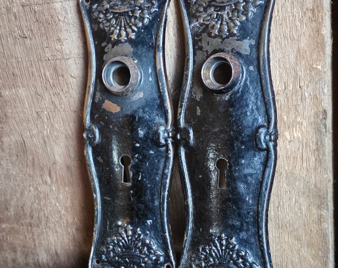 Antique Door Latch Plate, Lock Hardware, Art Nouveau Doorknob Back